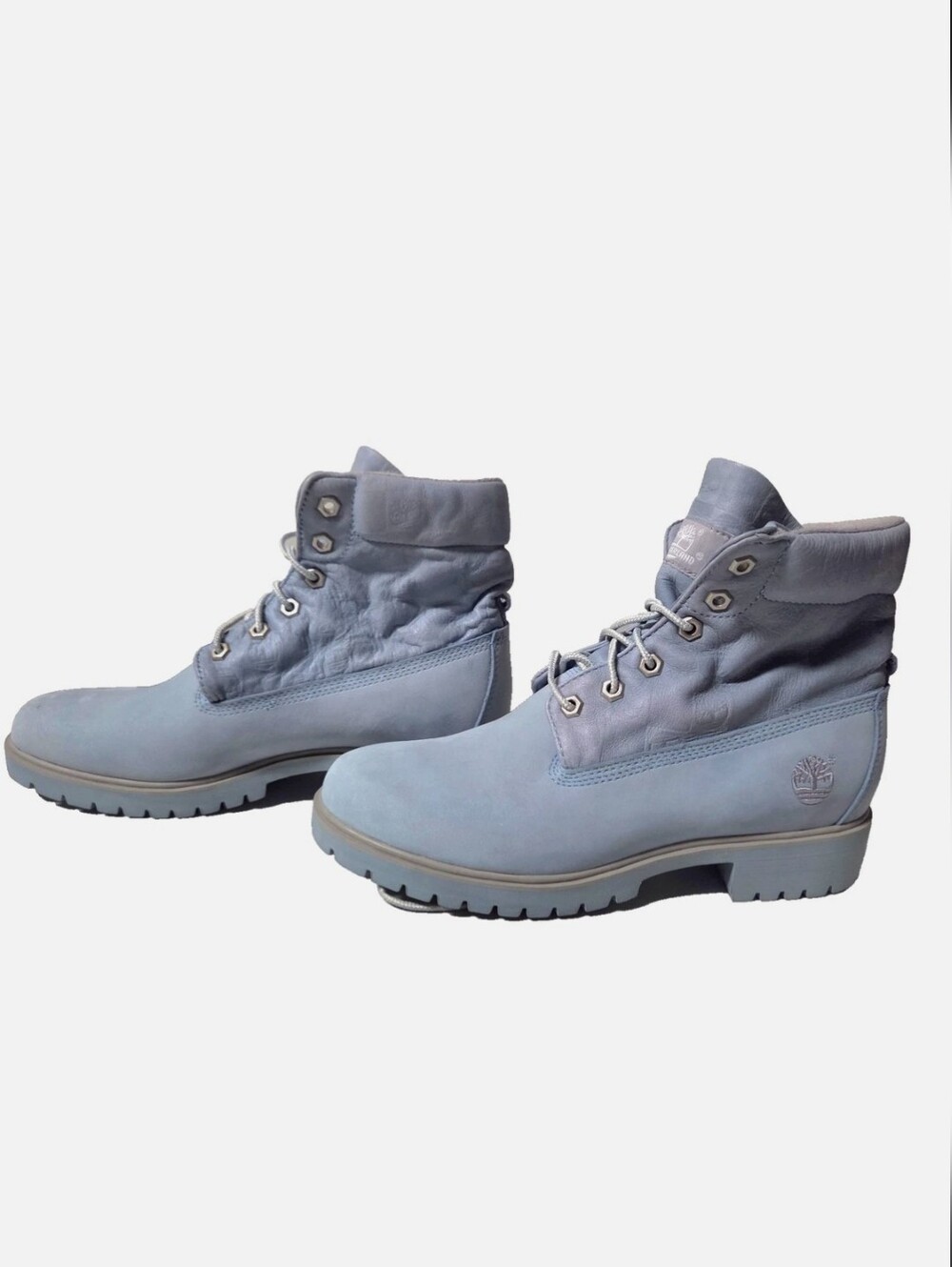 Rare Y2K Timberland Womens 8.5 Roll Top Cornflower Blue 8.5 Leather Boots 89361 - Picture 5 of 9